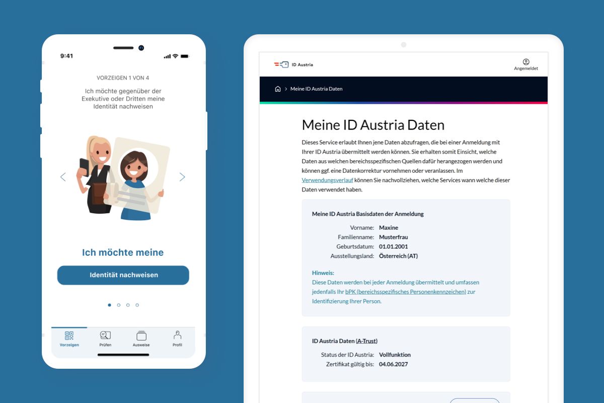 Screenshots von eAusweise und Meine ID Austria Daten
