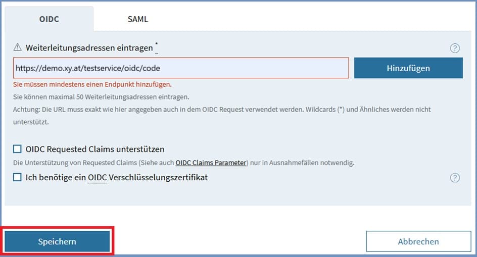 Service Provider Metadaten OIDC